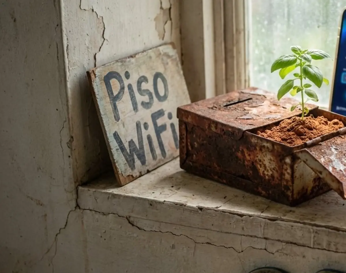 Kalawanging coin box ng lumang piso-WiFi, ginawa nang paso ng halaman sa bintana